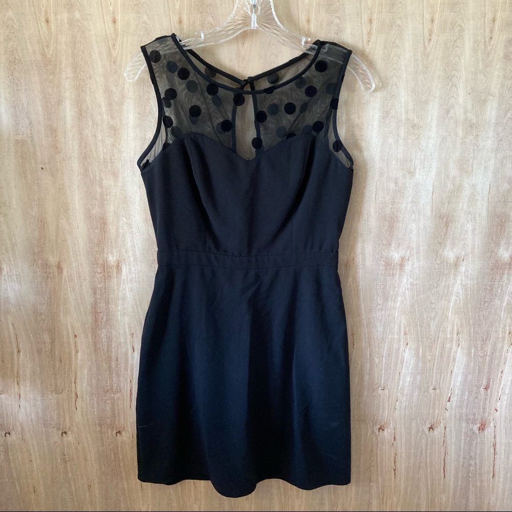 Black dress. Polka dot illusion neckline. Size 6. Lauren Conrad. Cocktail party